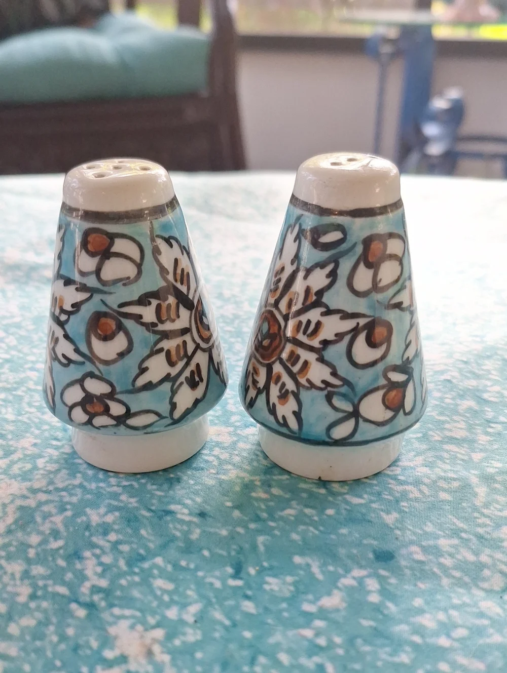 Hand-Painted Floral Ceramic Salt & Pepper Shakers - Turquoise